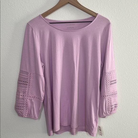 Talbots Cotton Spring Lace Trim Sleeve Top NWT Size Large - Picture 1 of 6